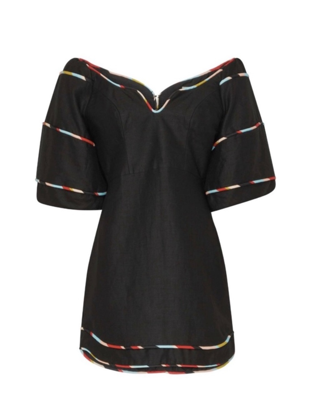 Farm Rio Colored Stripes Puffed Short-Sleeve Mini Dress | M